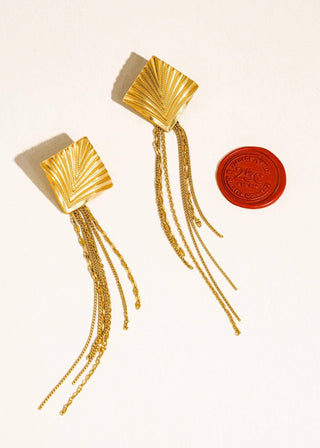 Gold Non - Tarnish Geometric Tassel Drop Statement Earrings - Verte Boutique