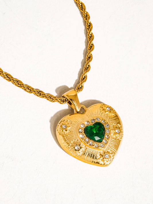 Green CZ Heart Necklace