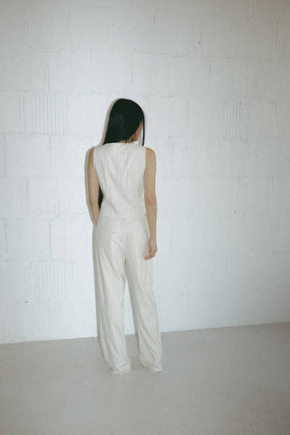 Striped Straight Leg Linen Trousers - Verte Boutique