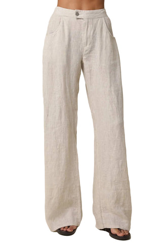 oatmeal wide-leg pants linen  on a beige background