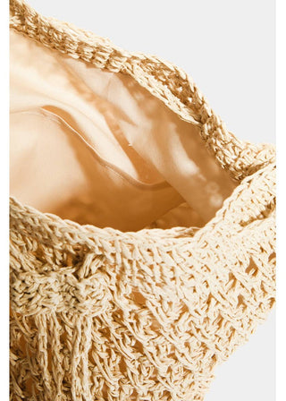 Boho Natural Straw Braided Tote Bag with Tassel Drawstring - Verte Boutique