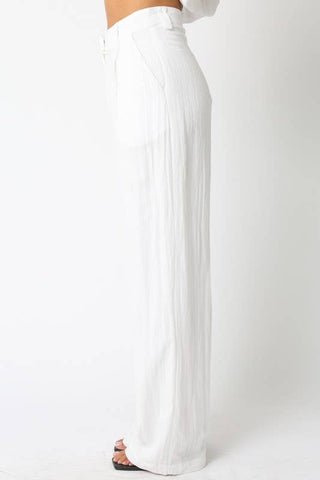 High-Waisted White Linen Trouser Pants - Verte Boutique