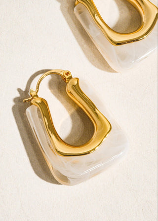 Tortoise Shell U - Shape Hoops | 18K Gold Plated Statement Earrings - Verte Boutique