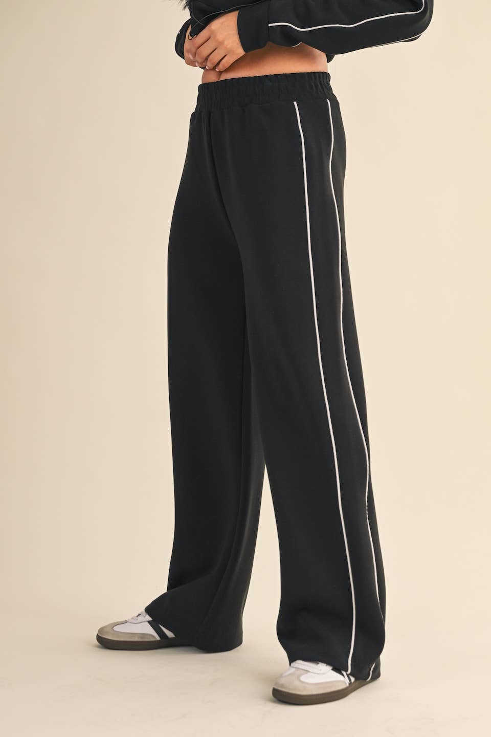 Super Soft Air Scuba Wide Leg Pants with Side Piping