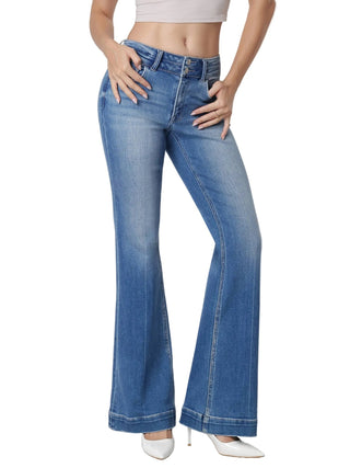 High Rise Double Button Flare Jeans - Verte Boutique