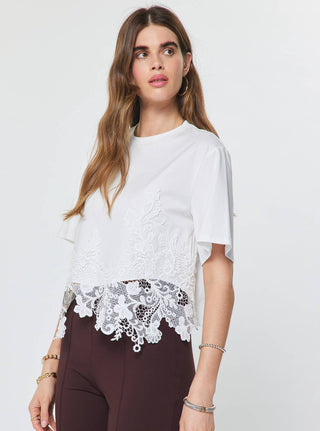 Asymmetric Lace Hem Boxy Cotton Tee - Verte Boutique