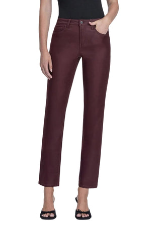 Burgundy Coated Straight Leg Jeans - Verte Boutique