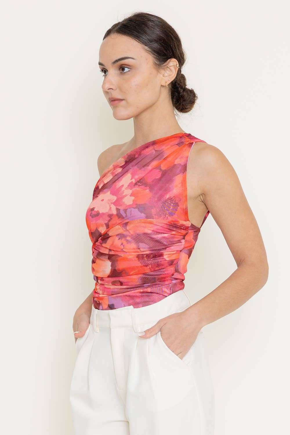 Abstract Floral One Shoulder Bodysuit