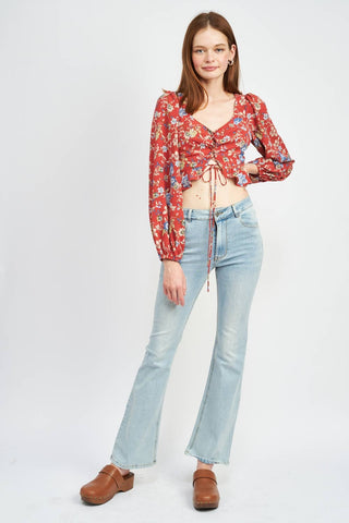 Lace Up Front Floral Top - Verte Boutique