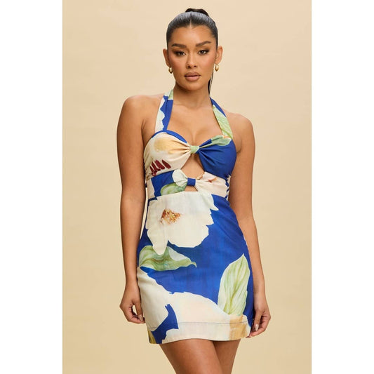 Oversized Floral Cutout Mini Dress