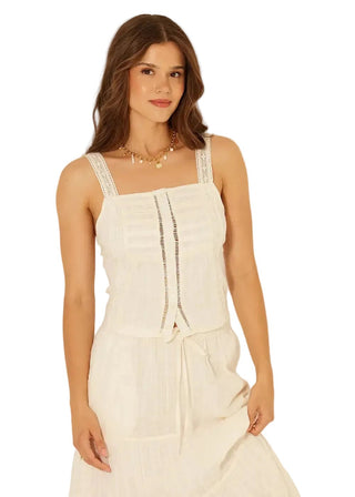 Melinda Boho Lace Crochet Button Tank - Cream - Verte Boutique