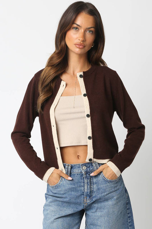 Brown Colorblock Cardigan