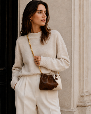 Leather Cowhide Gathered Crossbody Bag