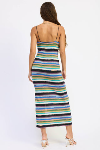 Horizon Multi-Stripe Crochet Knit Midi Dress