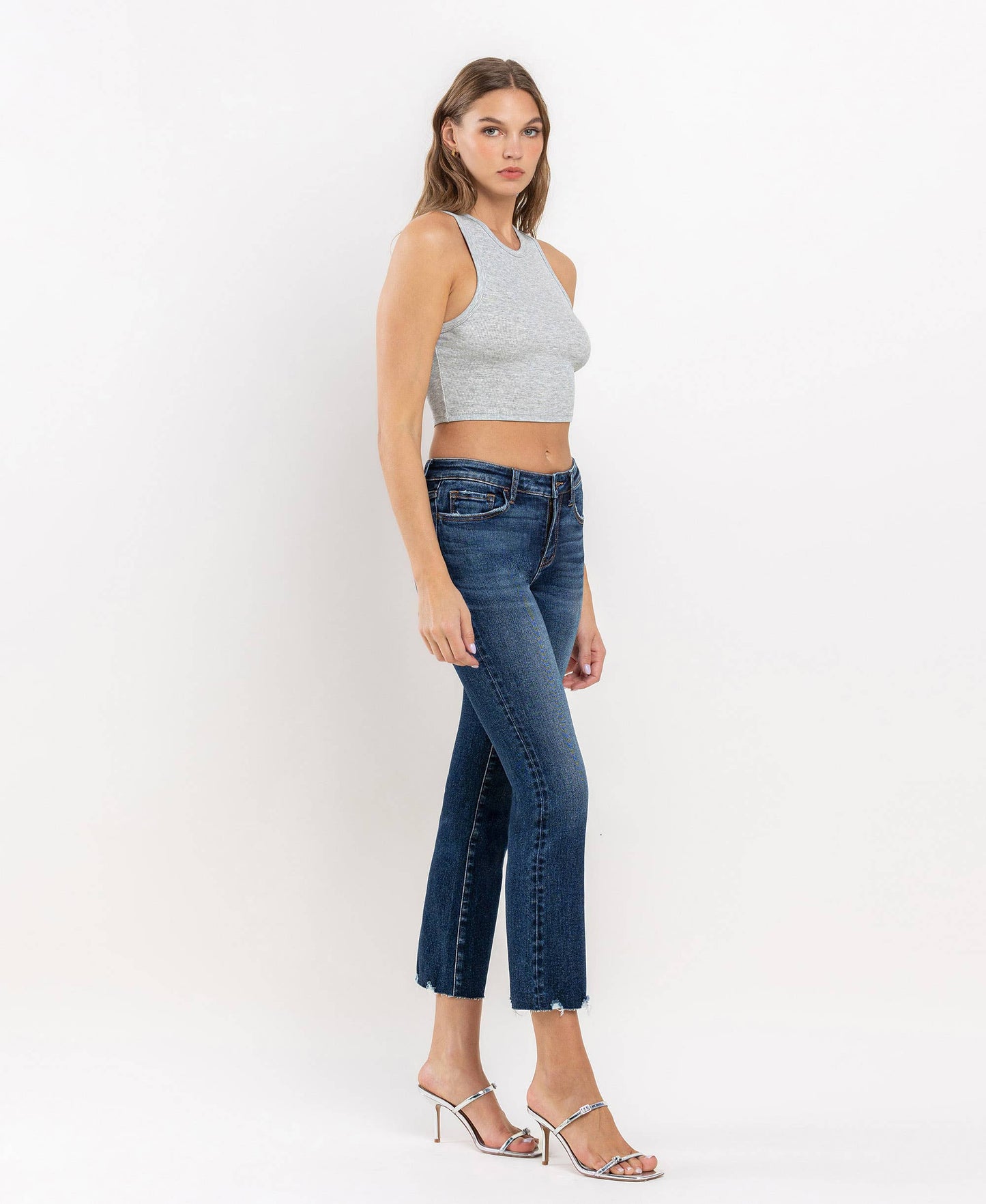 Mid Rise Crop Mini Bootcut Jeans