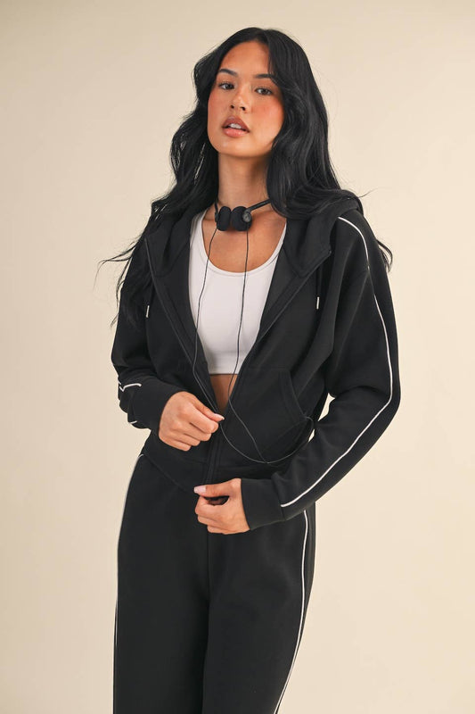 Super Soft Air Scuba Zip Up Hoodie With Piping