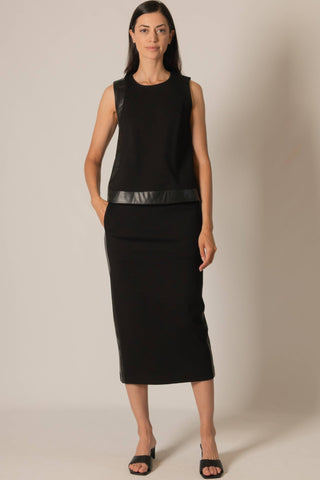 Fitted Ponte & Faux Leather Contrast Skirt - Verte Boutique
