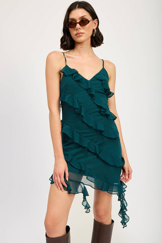 Asymmetrical Ruffle Mini Dress - Verte Boutique