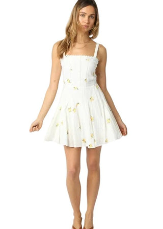 Sunny Yellow Floral Embroidered Eyelet Mini Dress - Verte Boutique