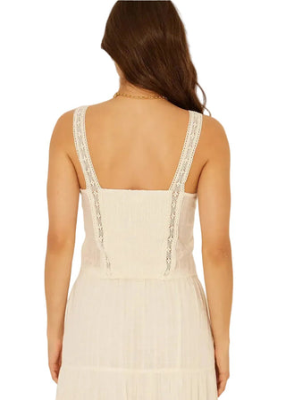 Melinda Boho Lace Crochet Button Tank - Cream - Verte Boutique