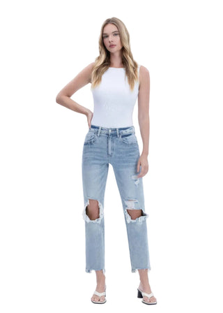High Rise Distressed Dad Stretch Jeans - Verte Boutique