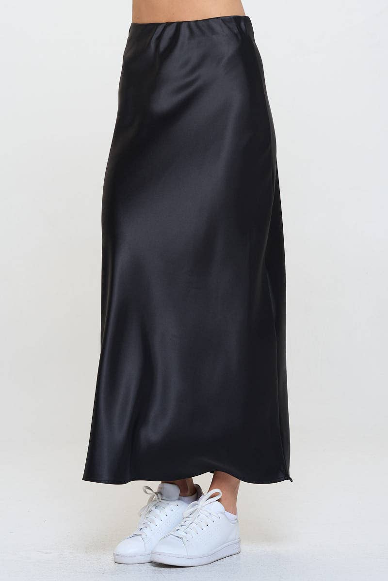 Black Silky Satin Maxi Skirt