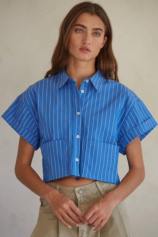 Crop Striped Button Down