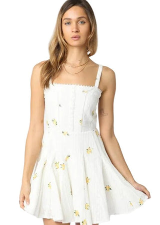 Sunny Yellow Floral Embroidered Eyelet Mini Dress - Verte Boutique