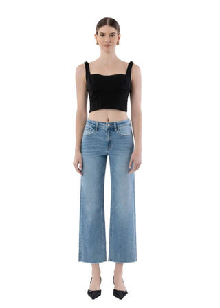 High Rise Clean Cut Raw Hem Ankle Slim Wide Stretch Jeans - Verte Boutique