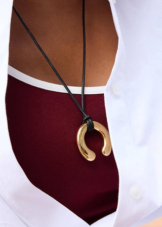 Black Corded Non - Tarnish Gold Horseshoe Pendant Necklace - Verte Boutique