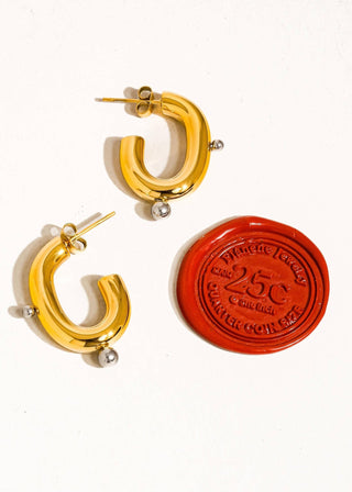 Alsace 18K Gold Two - Tone Dotted C - Hoop Earrings – Non - Tarnish & Hypoallergenic - Verte Boutique