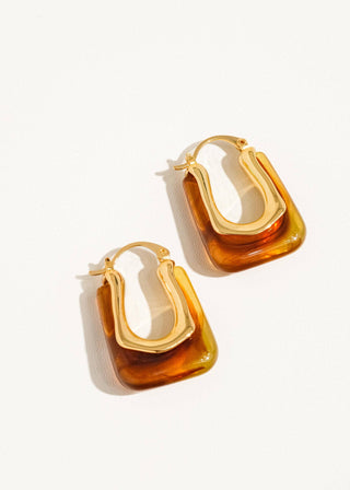 Tortoise Shell U - Shape Hoops | 18K Gold Plated Statement Earrings - Verte Boutique