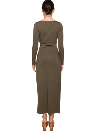 Eleanor Gold Buckle Wrap Long Sleeve Knit Maxi Dress - Verte Boutique