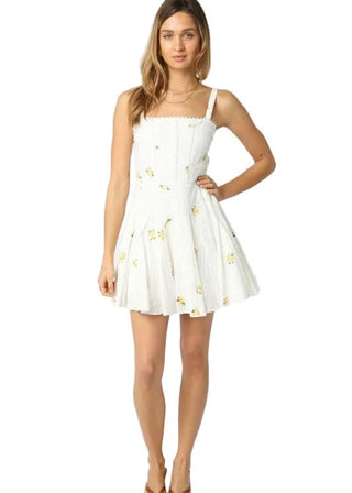Sunny Yellow Floral Embroidered Eyelet Mini Dress - Verte Boutique