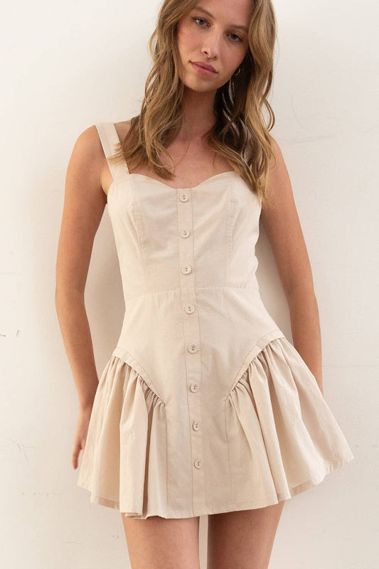 Button-Front Mini Dress with Flared Skirt