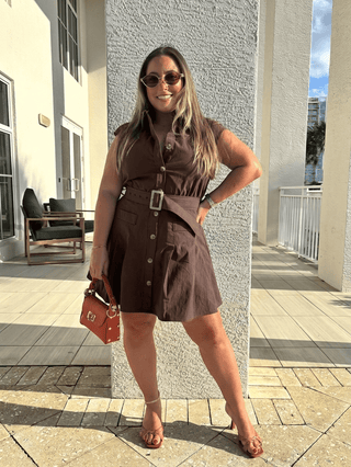 Belted Sleeveless A-Line Shirt Dress - Verte Boutique