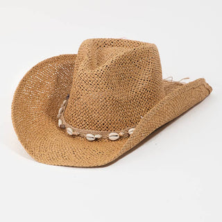 Straw Weave Shell Rope Cowboy Hat - Verte Boutique