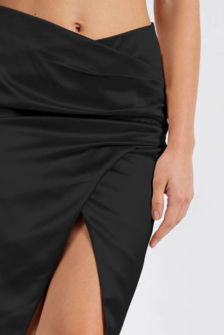Satin Ruched Midi Skirt - Verte Boutique