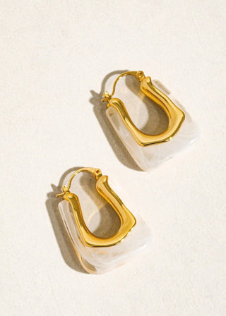 Tortoise Shell U - Shape Hoops | 18K Gold Plated Statement Earrings - Verte Boutique