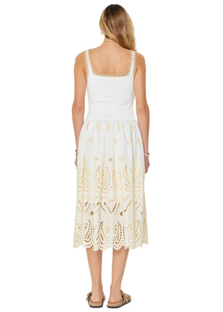 Sleeveless Sweater & Eyelet Embroidered Mixed - Media Midi Dress - Verte Boutique