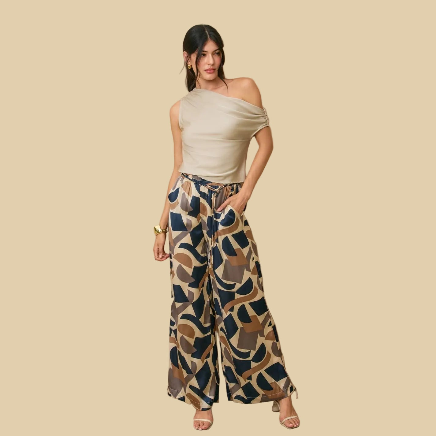 Satin Asymmetrical Shoulder Top