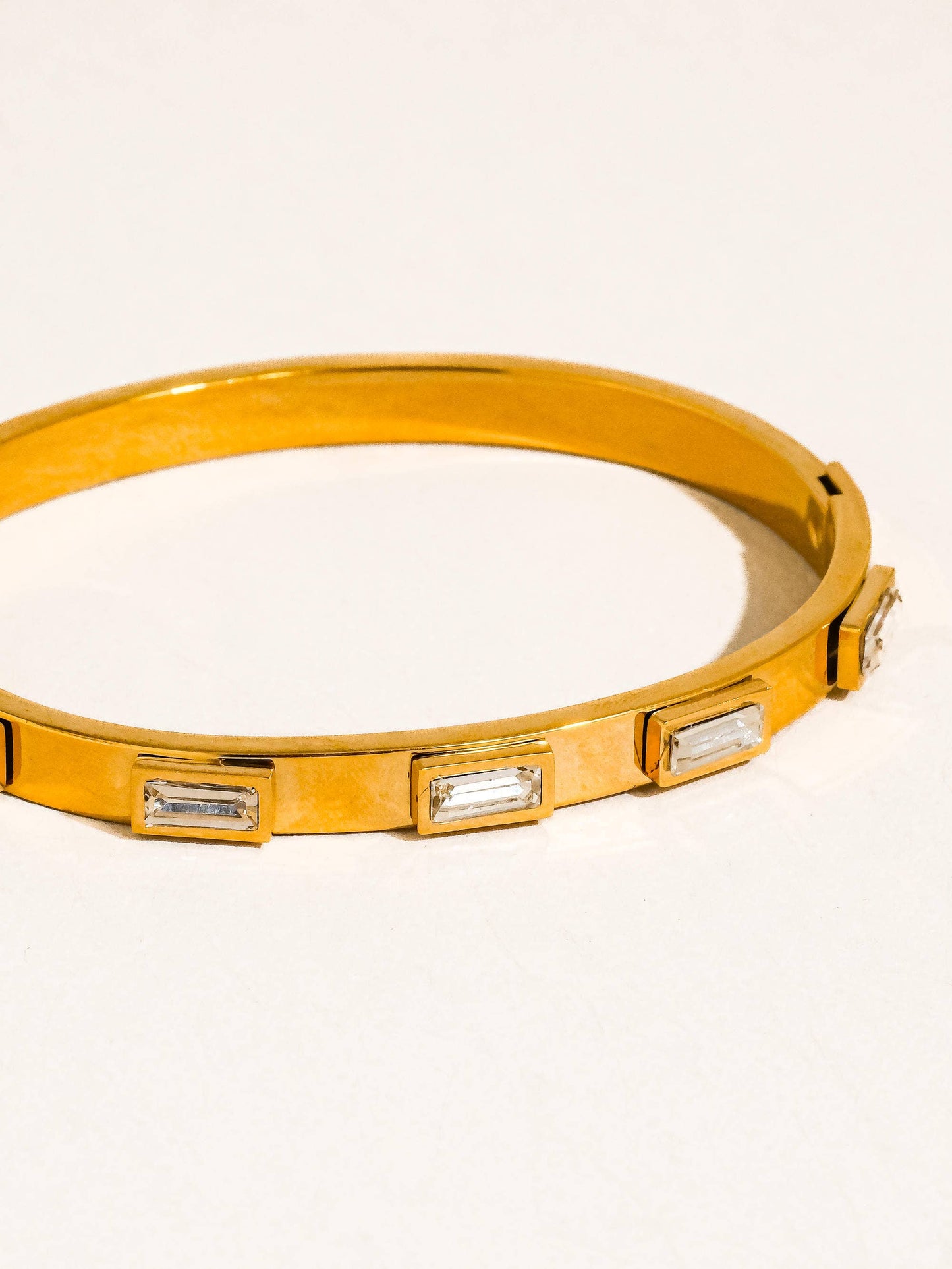 Gold Non-Tarnish Baguette CZ Bangle Bracelet