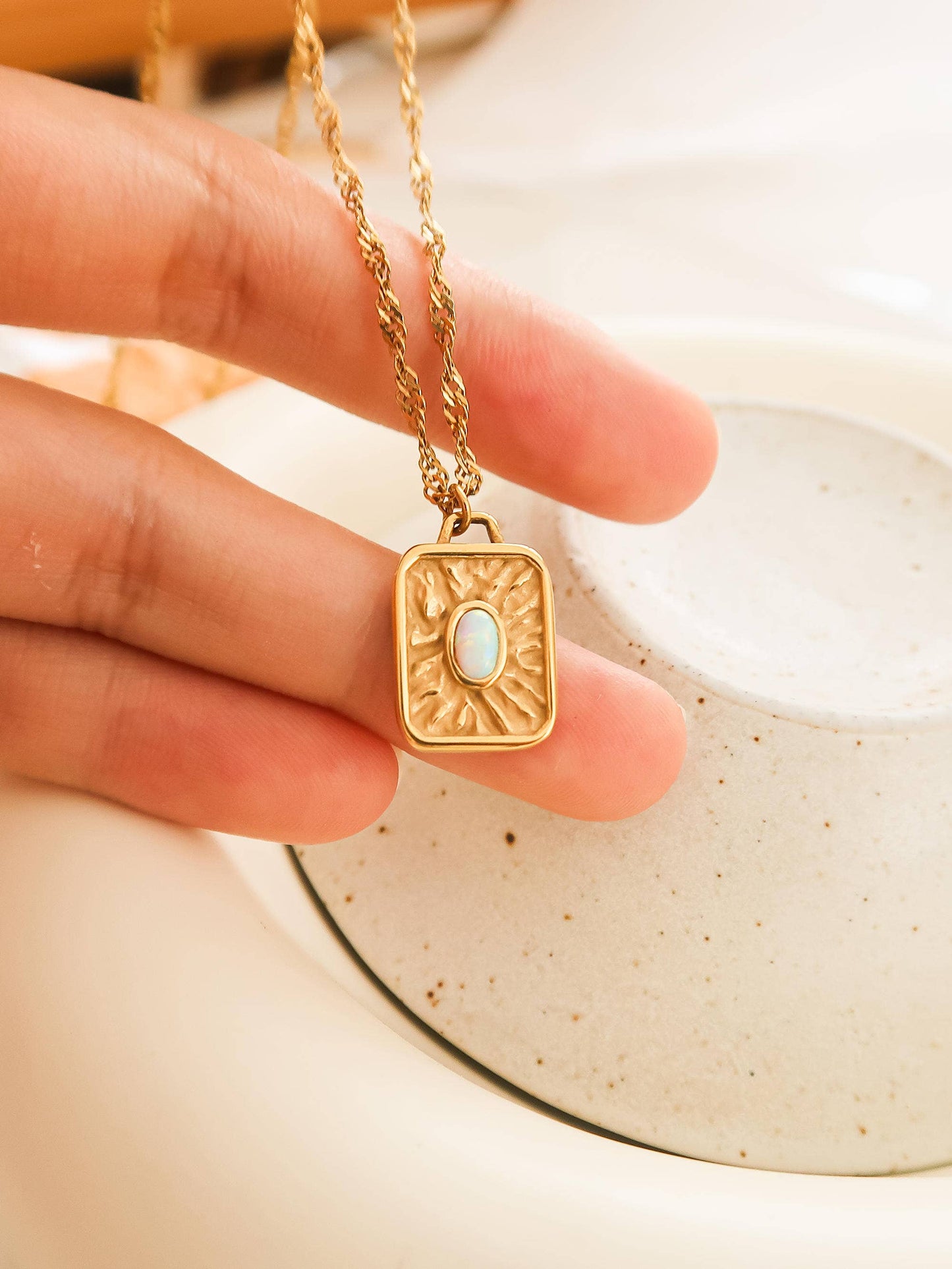 Non-Tarnish Rectangle Stone Sun Necklace