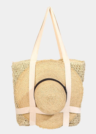 The Wanderlust Straw Beach Tote with Integrated Hat Carrier - Verte Boutique