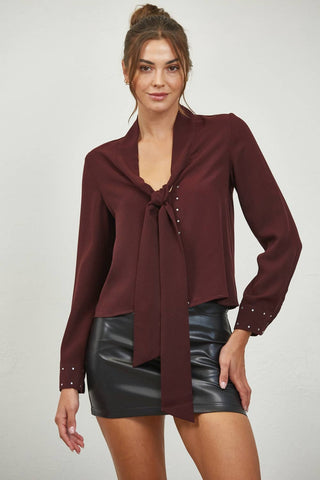 Tie Neck Woven Blouse - Verte Boutique