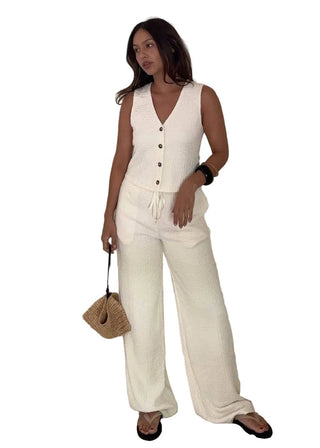 Textured Vest & High - Rise Wide Leg 2 - Piece Set - Verte Boutique