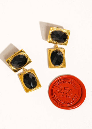 Gold Non - Tarnish Black Square Stone Earring - Verte Boutique