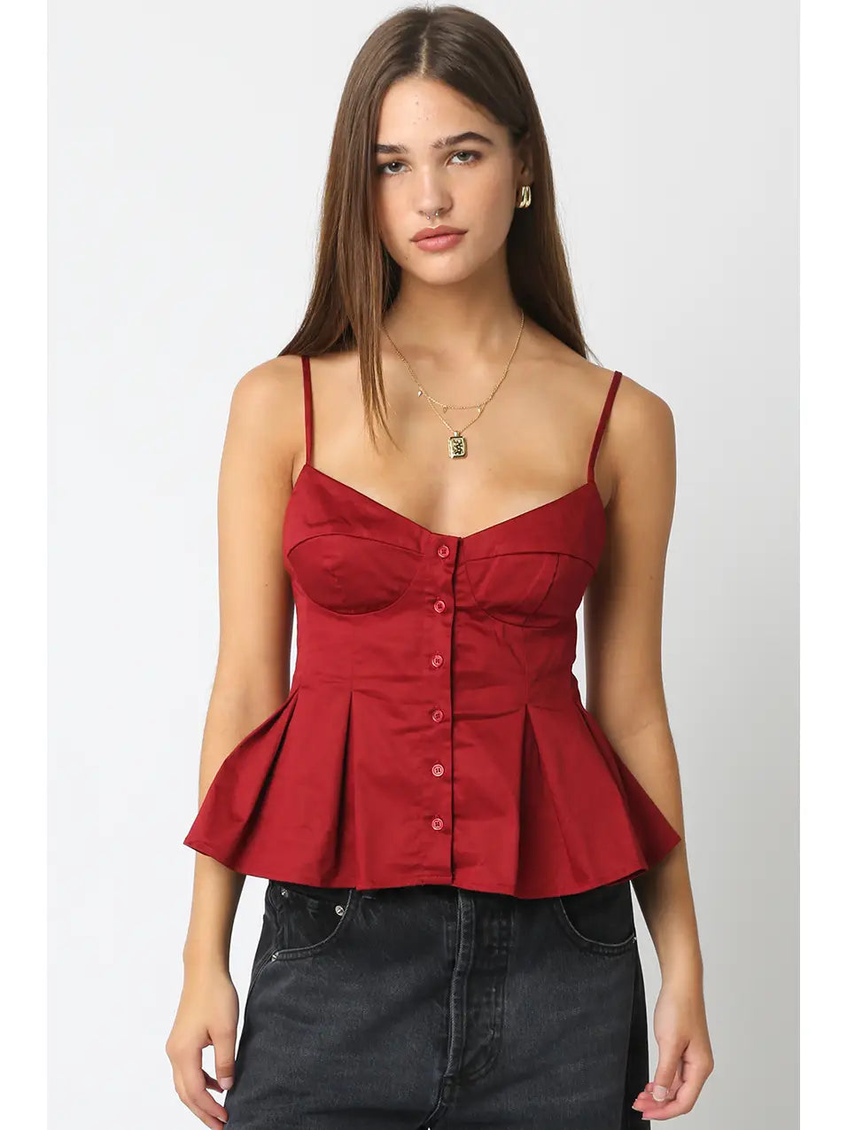 Poplin Button Front Top