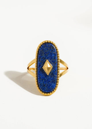 Non Tarnish Adjustable Ring with Blue Lapis Stone - Verte Boutique