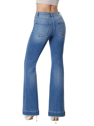 High Rise Double Button Flare Jeans - Verte Boutique